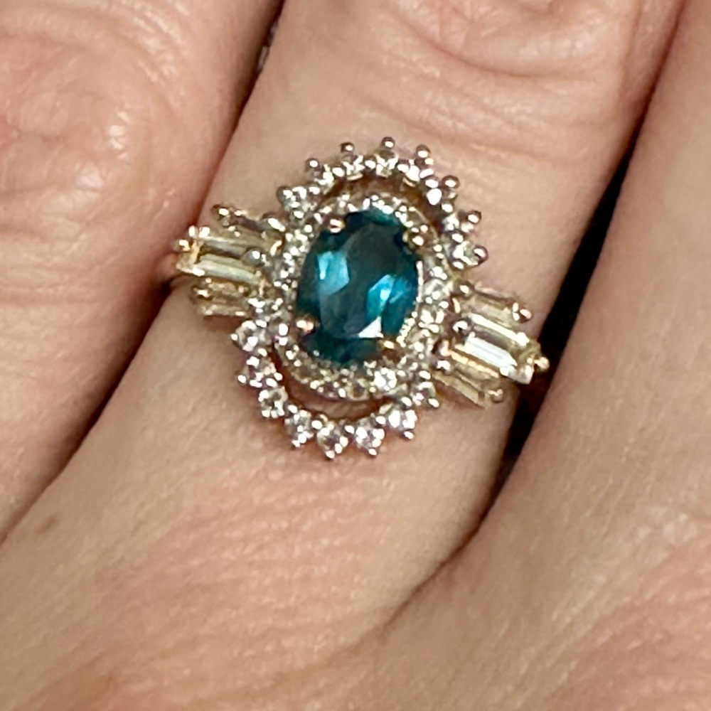 Local Eclectic London blue topaz and ethereal white topaz ring.